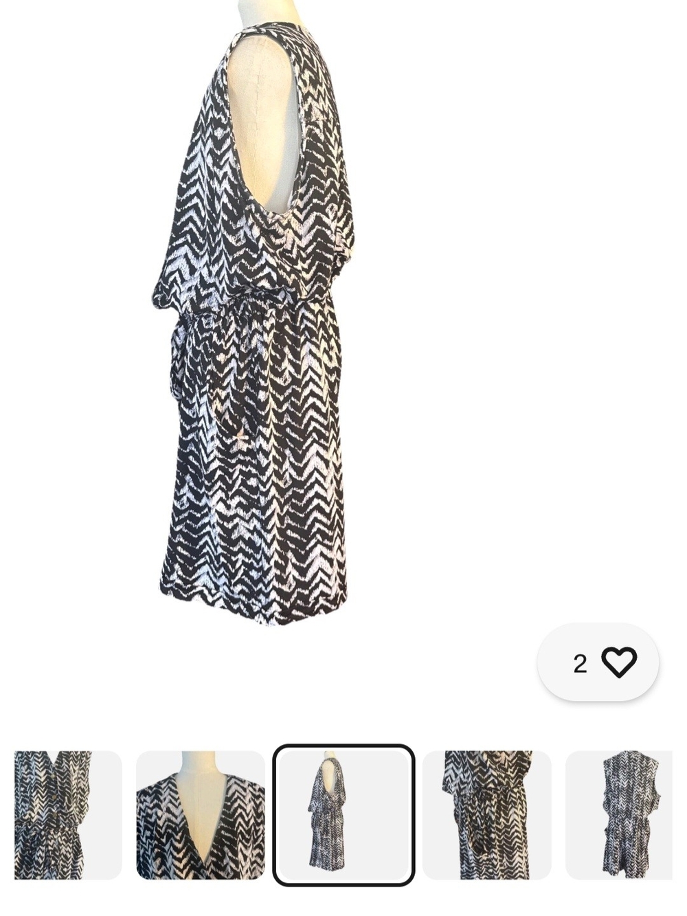 Venus Black & White Sleeveless Printed V-Neck Romper with Tie Waist - Picture 4 of 8